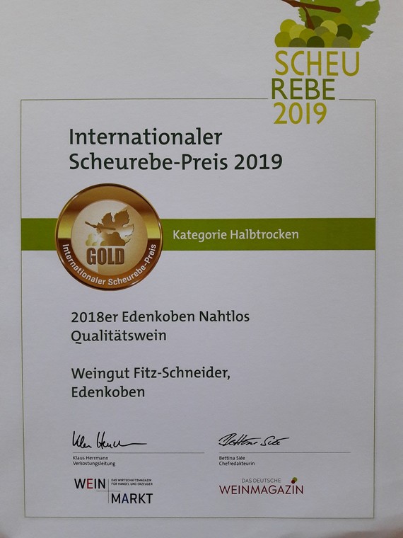 Urkunde Scheurebe-Preis 2019